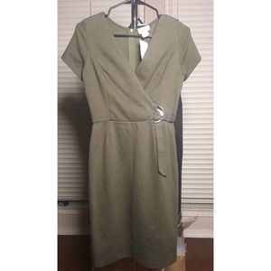 Olive colored dress with a belt
